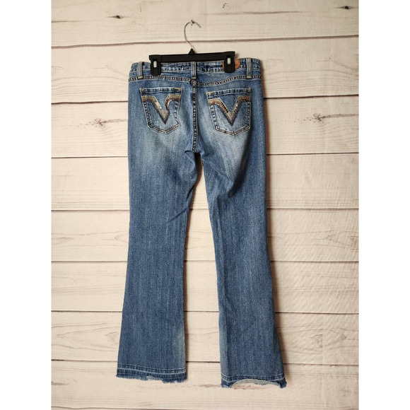 Vigoss Collection Womens Flare Jeans Blue Stretch Stone Wash Denim Juniors 5 - Picture 2 of 8